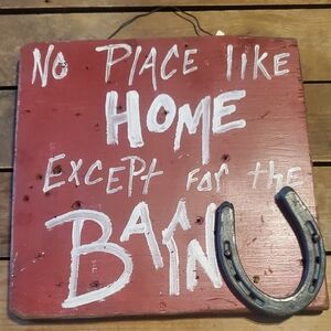 Rustic Red Wall Sign with Horseshoe Accent